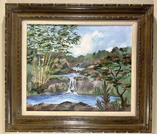 Eileen Crandall Signed Framed Large Original Oil Painting Oahu Hawaii Waterfalls
