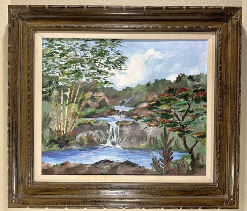 Eileen Crandall Signed Framed Large Original Oil Painting Oahu Hawaii Waterfalls - Picture 1 of 12