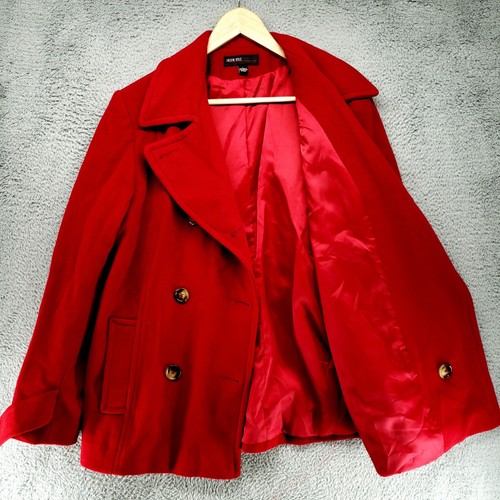 Jason Kole Black 9% Wool Jacket Pea Coat Sz L Double Breasted Christmas Red