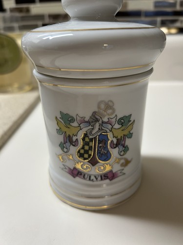 Porzellan Apotheker Gläser Goldrand Vintage Japan Latein Pulvis (Pulver) 5,5 Zoll