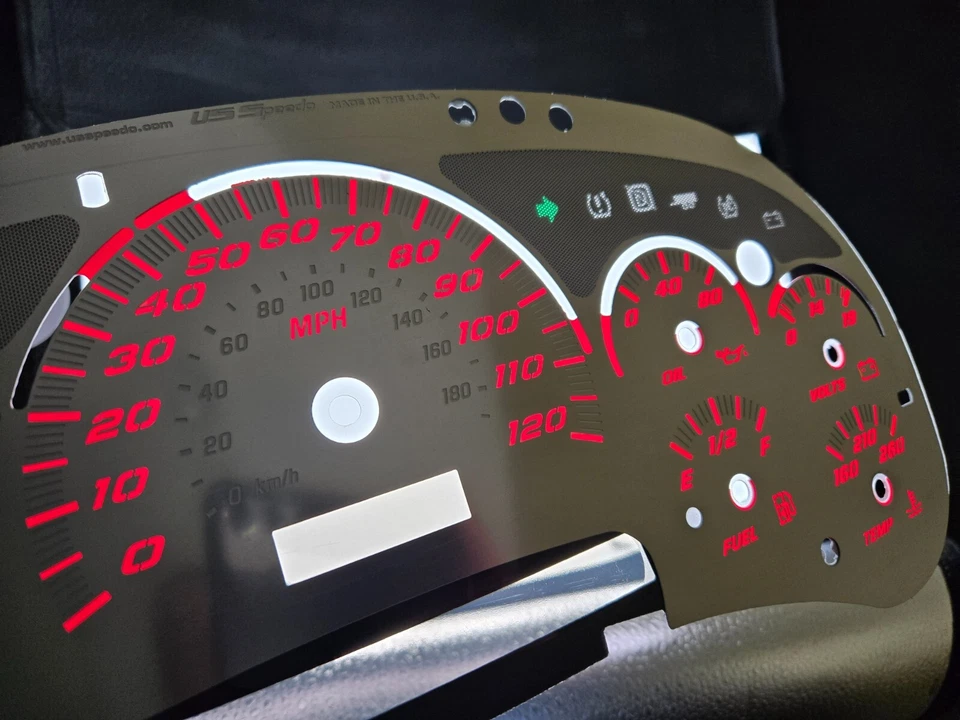 Kit de punteros de cara de calibre de acero inoxidable texto rojo a juego GM 2003-2006 EE. UU. Speedo Foto 3 de 4