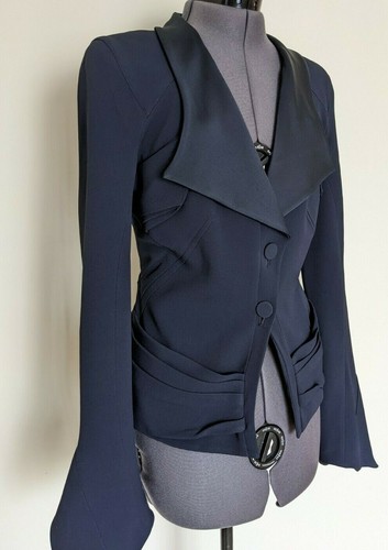 Zac Posen Blazer Jacket Womens Navy Blue Flute Sleeve Size 6 US / 8 - 10 AU - Picture 6 of 9