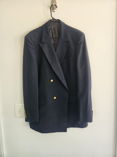 VINTAGE NAVY BLUE DOUBLE-BREAST GOLD METAL BUTTON BLAZER JACKET 44XL sport coat - Picture 1 of 5