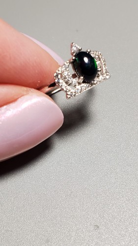 GENUINE ETHIOPIAN BLACK OPAL & WHITE TOPAZ 925 STERLING SILVER CROWN RING SZ 7 - Picture 3 of 24