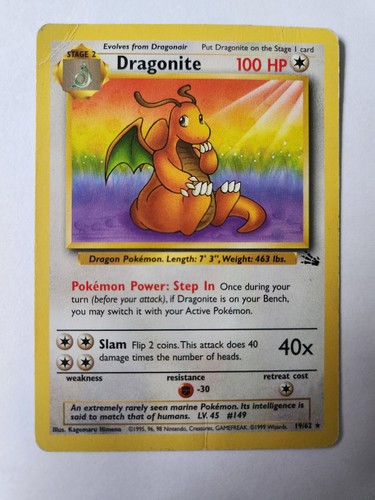 Dragonite 19/62 Fossil Regular Pokemon TCG MP - Picture 1 of 3