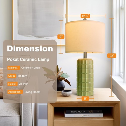 23" Modern Ceramic Table Lamp Set of 2 for Living Room White Desk Lamps - Picture 13 of 54