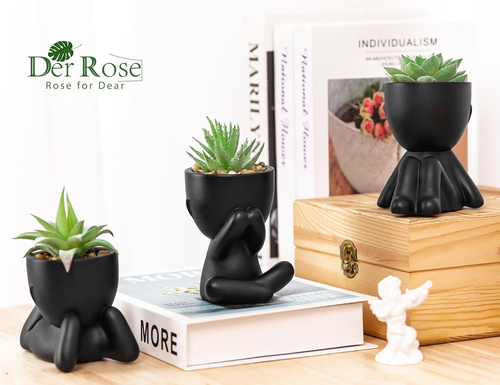 3Pcs Fake Succulents Plants Artificial for Black Bathroom Bedroom Home Room Deco - Picture 2 of 12