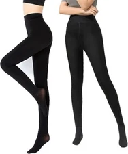 Winter Warm Opaque Women's Fleece Line Tights High Waist Elastic Thick Thermal