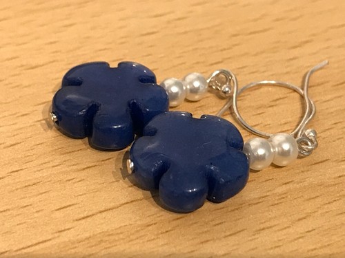 Blue Stone Bead Dangle Earrings on Silver Plated Hooks - Picture 27 of 71