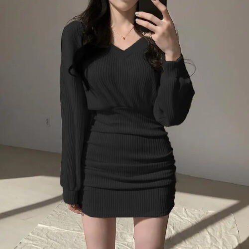 Bodycon Mini Dress Women 2023 Autumn Wrap Off Shoulder Short Dresses Slim Sheath - Picture 21 of 22