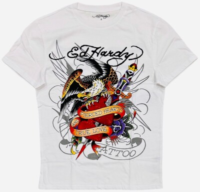 Ed Hardy EAGLE Tシャツ Ed Hardy Men's T-Shirt Rhinestone Pierced Eagle Short Sleeve