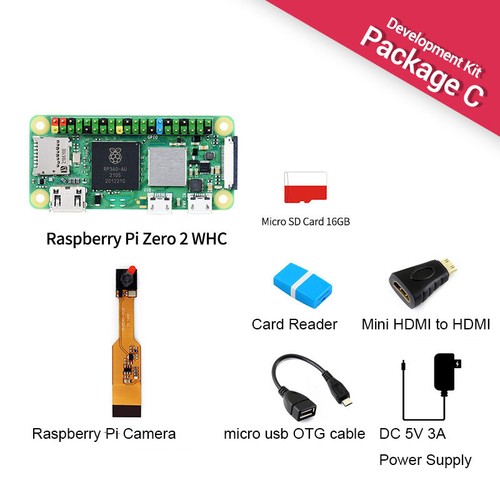 Raspberry Pi Zero 2 WH Starter Kit Soldered GPIO Pins Camera Power Supply HDMI