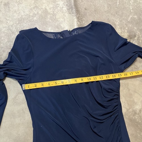 Adrianna Papell Evening Dress Womens 10 Navy Blue Long Maxi Beaded Back Jersey - Picture 3 of 13