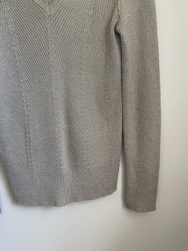 Lauren Ralph Lauren Large Ribbed V-neck silver metallic sweater Long Sleeves - Picture 9 of 21