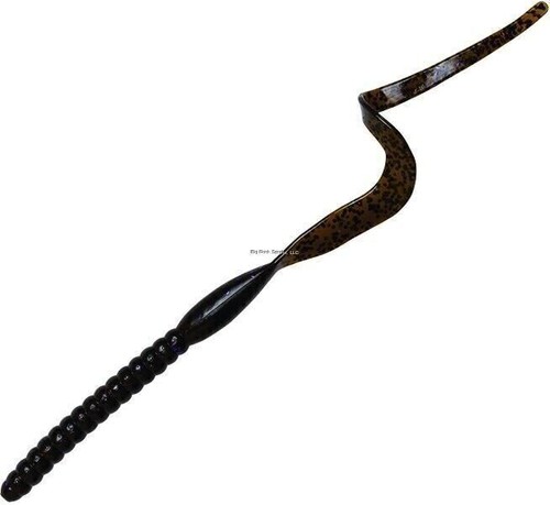 Yum YRBT744 Ribbontail Worm, 7 1/2" Green Pumpkin/Purple Flake Floating, 12/Tasche