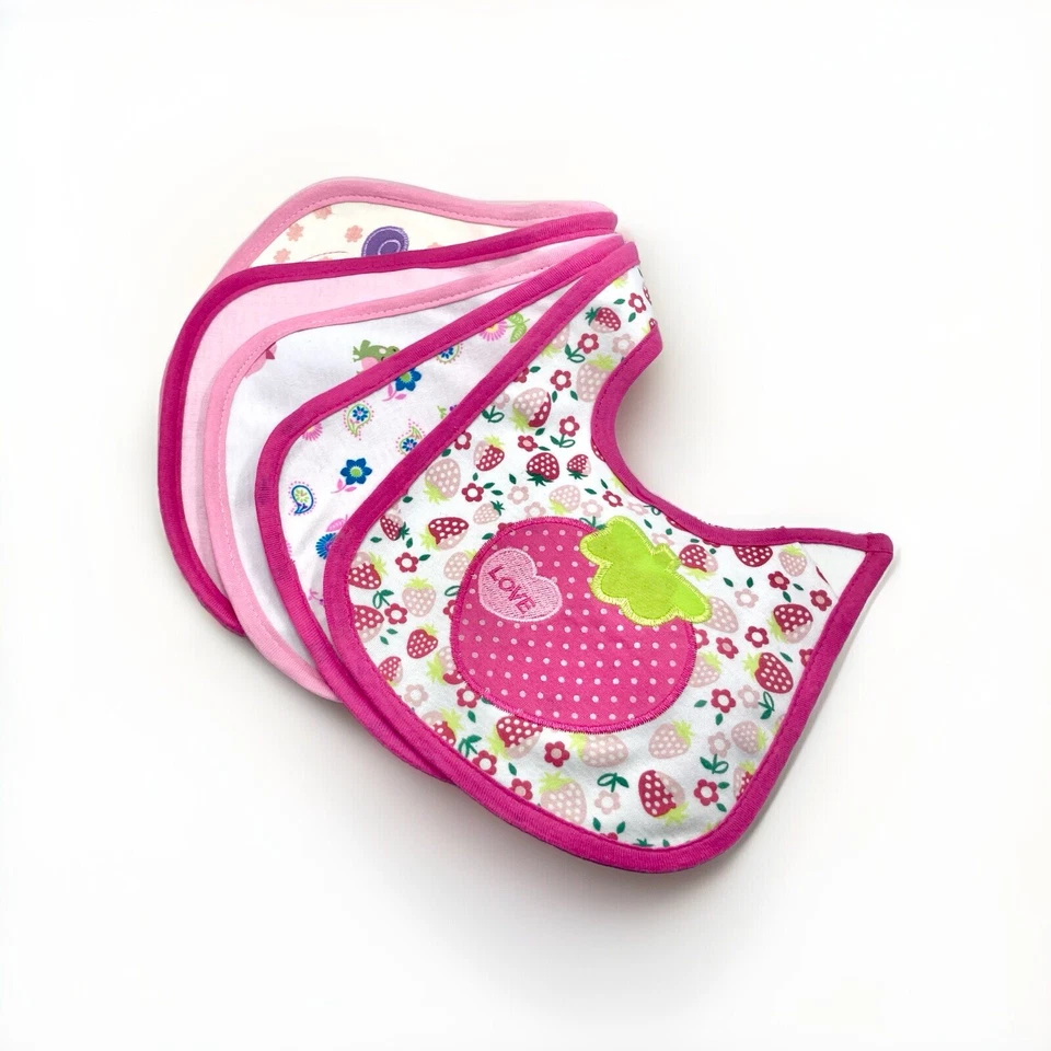 Lote de 5 baberos para niños pequeños niñas rosa princesa niños algodón grueso impermeable Foto 2 de 4