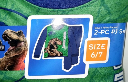 New Boys Jurassic World Dinosaur Flannel Pajamas 2 piece Sleep wear Set Size 6/7 - Picture 4 of 5