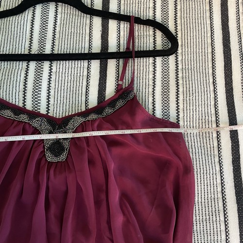 Express Beaded Collar Mini Swing Dress XS Berry Red Cami Top A-Line Pleated - Picture 11 of 14
