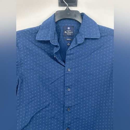 Ben Sherman stretch size medium button down blue with design - Picture 3 of 5
