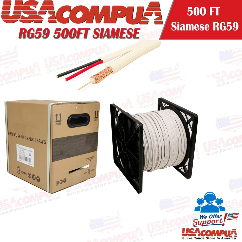 500英尺RG-59 CCTV暹罗电缆18/2AWG电线黑色/白色  — 第 2/4 张图片