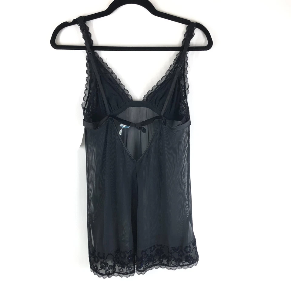 Camisón OnGossamer para mujer de terciopelo noches brillantes negro transparente S Foto 3 de 4