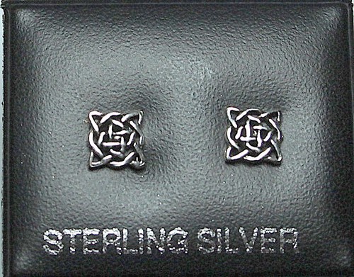 Sterling Silver 925 Stud Earrings CELTIC SQUARE KNOT  BUTTERFLY BACKS  6mm ST100 - Picture 2 of 5