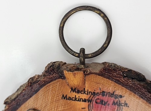 Vtg Mackinac Bridge Log Art Thermometer Native America Mackinaw City Michigan - Picture 8 of 11