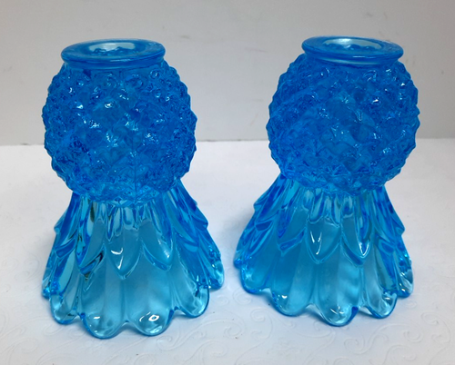 Set 2 vasi/candele vintage in vetro di ananas blu 4" alti - Foto 5 di 7