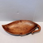 Vintage Monkey Pod Wood Leaf Shaped Tray-Handmade-Fruit Bowl-Charcuterie-MCM