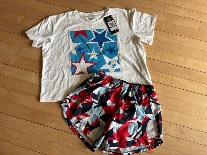 Under Armour & Adidas Girl's XL Patrotic Shorts & Cropped T-shirt
