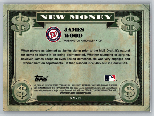 2023 Bowman Platinum - New Money James Wood #NM-12 (RC) - Bild 2 von 2