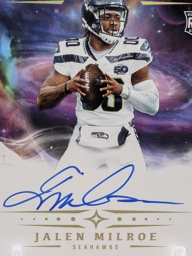 Fútbol americano Panini Origins 2025 Jalen Milroe con tarjeta novato automático Seahawks - Imagen 4 de 5