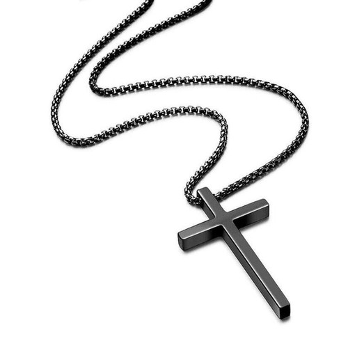 Collar Colgante Cruz Acero Inoxidable Plateado Liso 16"-24" Hombres Mujeres Cadena Caja - Imagen 3 de 15