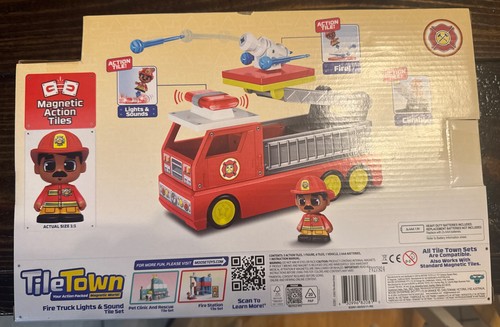 Tile Town Fire Truck Magnetic Tiles Building Set With Lights & Sounds Firetruck  - Picture 2 of 2