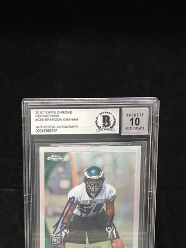 2010 Topps Chrome Refractor Brandon Graham Rookie RC Signed BAS 10 Auto Eagles - Picture 3 of 5
