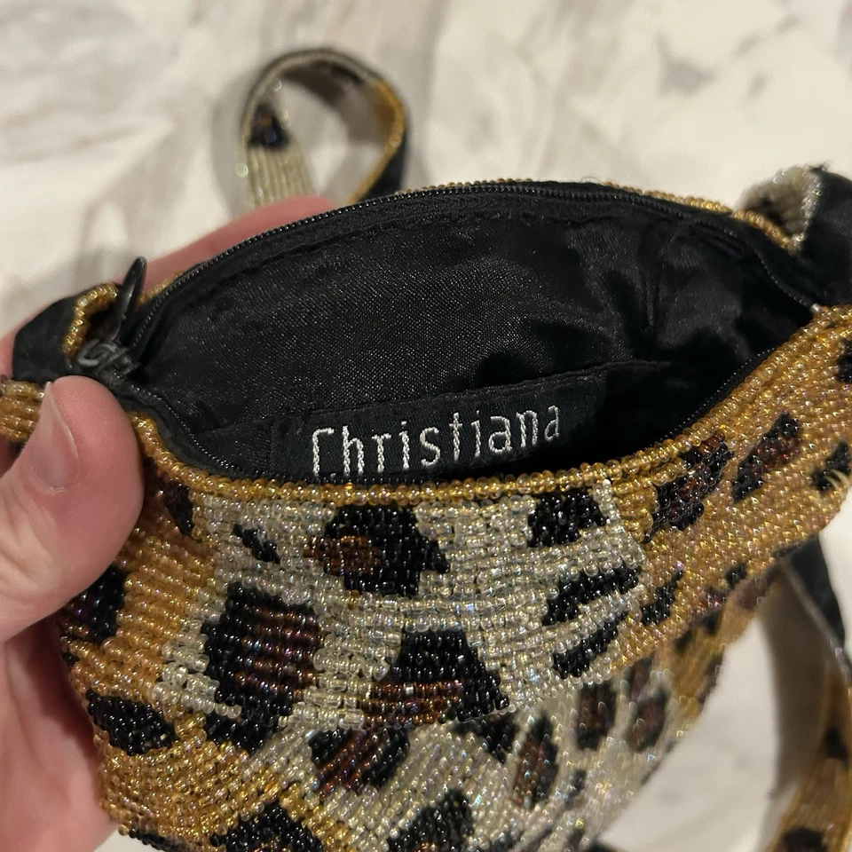 Christiana Beaded Leopard Print Crossbody Handbag High-End Microbeaded Purse - Image 3 of 4