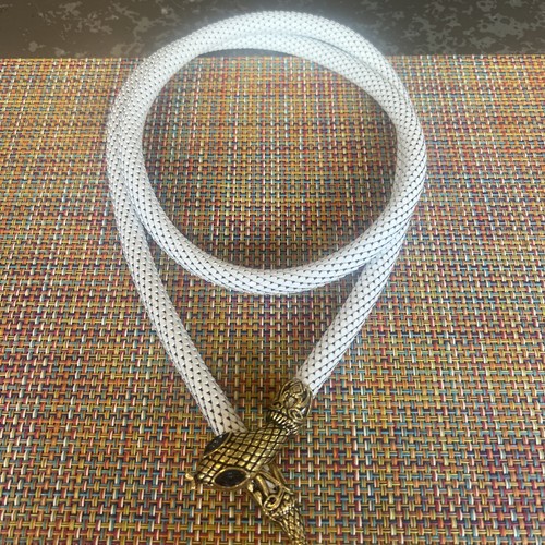 Vintage White Enamel Mesh Blue Eyed Snake Belt or Necklace by DL Auld 38” - Picture 13 of 14