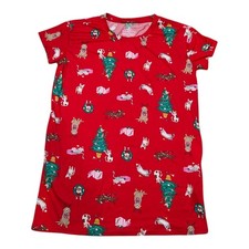 Joyspun Nightgown Sleep Shirt Gown Red Christmas Cats Dogs Sz S-M