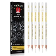 KALOUR White Charcoal Pencils Drawing Set Professional 6 Pieces White Sketch ...