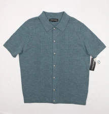 Christian Lacroix Men’s 100% Merino Wool Knit Short Sleeve Shirt Blue Teal L
