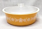 VTG PYREX Butterfly Gold 4 Quart Casserole "Big Bertha." BIN07 DS36