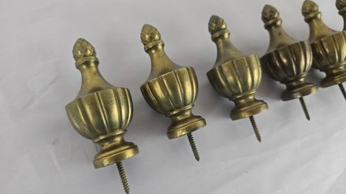 Set of 6 Cast Brass Finials 4” Post Pole Ends Artichoke Acorn Pinecone Vintage - Picture 4 of 9