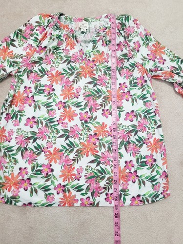 Appleseed’s Floral Tunic Top SZ Large 3/4 Sleeve Boho Peasant Blouse White Pink - Picture 8 of 12