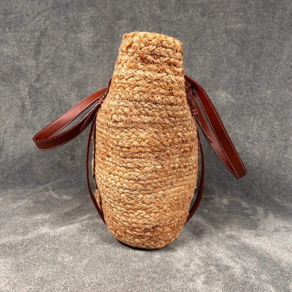 Bolso de hombro de yute tejido de alta hippie con correas de cuero y bolsa nuevo sin etiquetas Foto 4 de 4