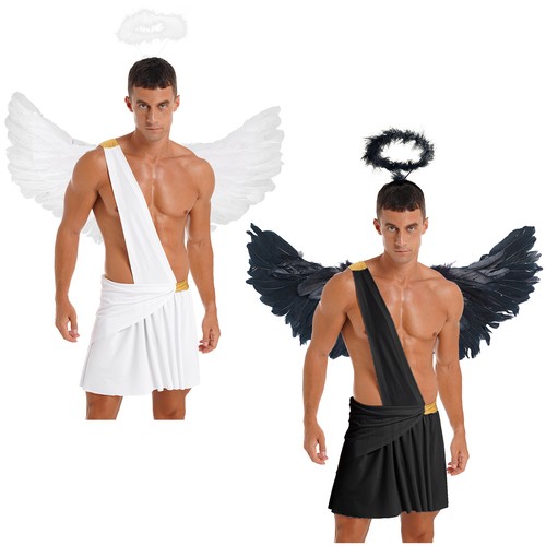 Para Hombres Halloween Ángel Cosplay Disfraz Falda con Alas de Pluma y Conjunto de Aro para el Pelo - Imagen 2 de 28