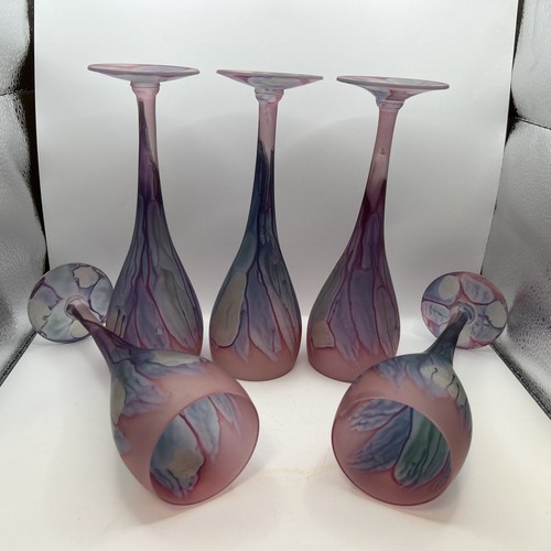 Reuven Jugendstil Satin Weinglas Sektflöte handbemalt Aquarell Set - Bild 18 von 24