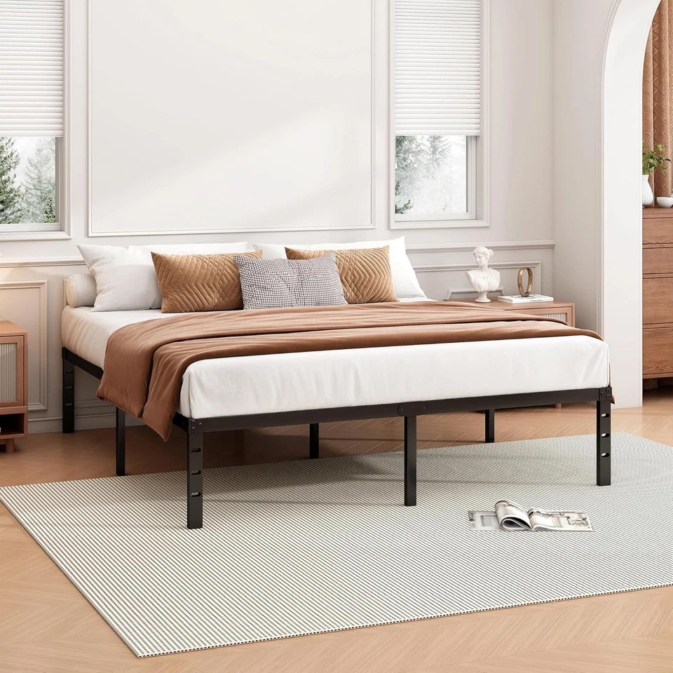 14 Inch Queen Bed Frame, Heavy Duty Metal Platform with Storage, Black - Image 3 of 4