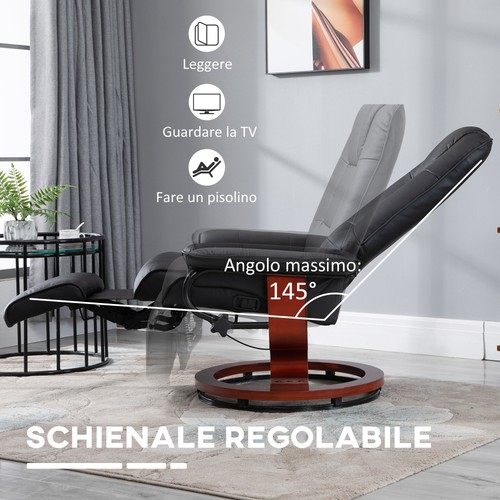 HOMCOM Poltrona Reclinabile Manualmente 145° e Girevole in Finta Pelle Nero - Foto 5 di 9