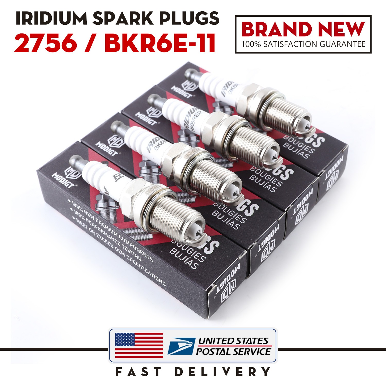 4X FOR NGK 2756/BKR6E-11 For NGK Modigt Resistor Spark Plugs OEM High Quality