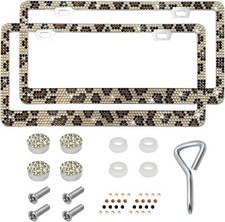 2PCS Bling License Plate Frame, Sparkly Rhinestone Diamond License Plate Cover w